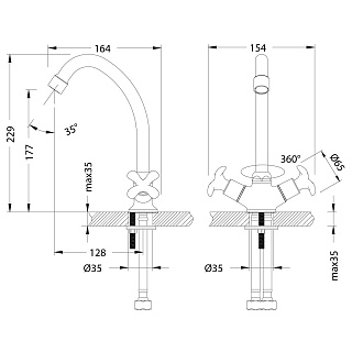 Смеситель д/кухни "Flora" (0104С) 2-х вент.поворотн. излив  LEMARK 