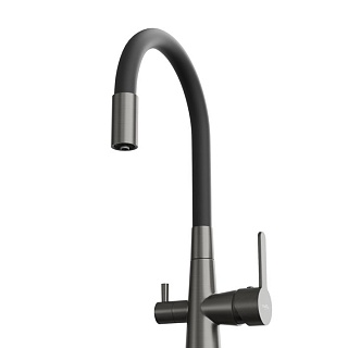 Смеситель д/кухни "AISAI" (AIS-1019) вороненая сталь под фильтр с гибким изливом черный TOKITO (фитинг под фильтр выписывать дополнительно арт.46553)