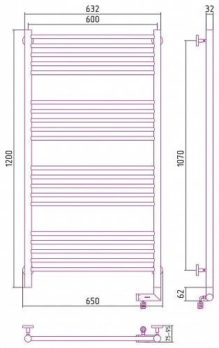 Полотенцесушитель Сунержа РЭБ Богема 1200х600 электрический  белый ТЭН правый