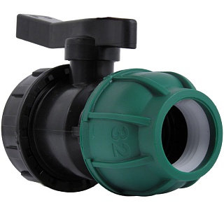 Кран шаровый компрессионный разъёмный ПНД 25*3/4" (нар.рез.) ТПК-АКВА (5/30)