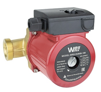 Насос цирк. WRS 25/80-180 B (бронз.) DN25, PN10, Qmax=8м3/ч, Hmax=8м, Tmax=110°С, 220В, 248Вт, 3-скор., с гайками (17109979) Wellmix (311232)