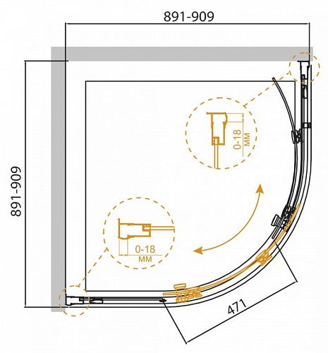 ДУШЕВОЙ УГОЛОК CEZARES PRATICO-R-1 90-C-Cr