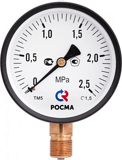 Манометр  0...10 bar (0...1,0МРа), ТМ-510Р.00 М2+ (100мм, М20*1,5, кл. точ.1,5) (РОСМА) корпус СЕРЫЙ (10514)
