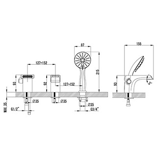 Смеситель врезной на борт ванны 3 отверстия "SHIFT" (4345С) LEMARK  