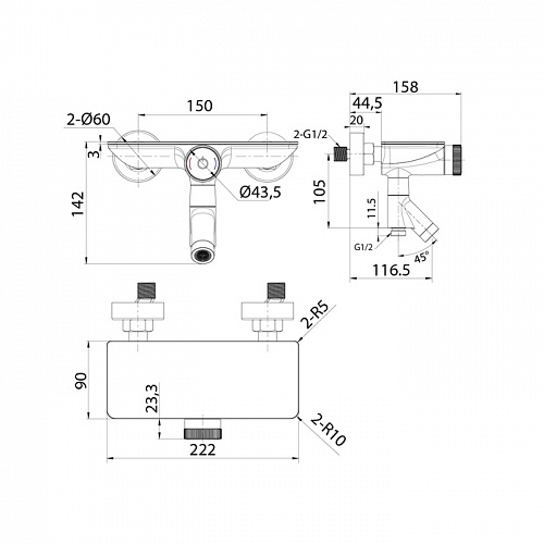 Смеситель для ванны с управлением Push Control, Shelfy, IDDIS, SHESBBTi02WA