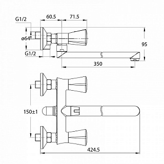 Смеситель для ванны с длинным изливом с керамическим дивертором Bounce, IDDIS, BOUSBL2i10WA
