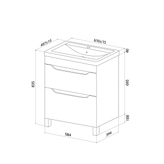 Комплект мебели 60 "Ray-60" напольная, белый глянец эмаль 2 ящ. IDDIS (ум.Zodiac/Ray-60) RAY60WFi95K