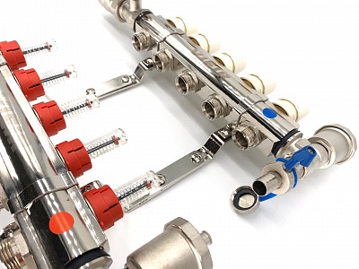 Коллектор с расходомерами 3-вых Латунь с кранами (VR112-03) (3)