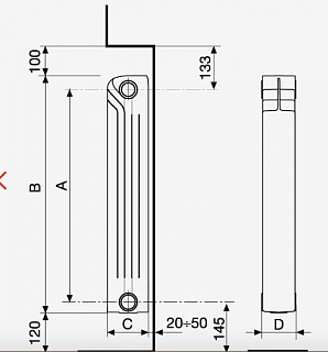 Радиатор бимет. Fondital  ALUSTAT PLUS 500/100 8реб.(190 Вт/ребро)
