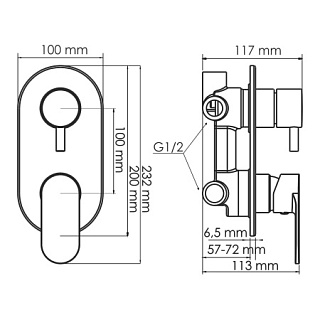 Смеситель д/душа "Elbe" (7471)  встройка для ванны и душа черный  WasserKraft