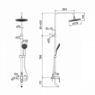 Смеситель для ванны с верхним душем, Male, IDDIS, MALSB3Fi06