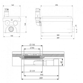 Насос санитарный SANIDOUCHE FLAT 2 умыв. (t max= 35-50 C, Qmax=45л/мин) 3м?30м ? 250 Вт SFA