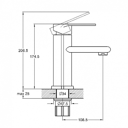 Смеситель д/раковины G-lauf (NOB1-A128YB) ф35 черный
