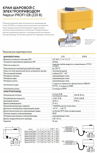Кран с эл/приводом Neptun PROFI 12В 1/2