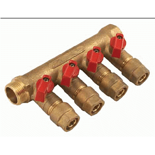 Коллектор с шар. краном   1" х 16 - 4 вых..красн.+син. "ViEiR" (VR704А) (20/1шт)	