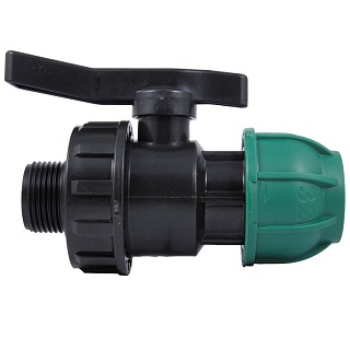 Кран шаровый компрессионный разъёмный ПНД 25*3/4" (нар.рез.) ТПК-АКВА (5/30)