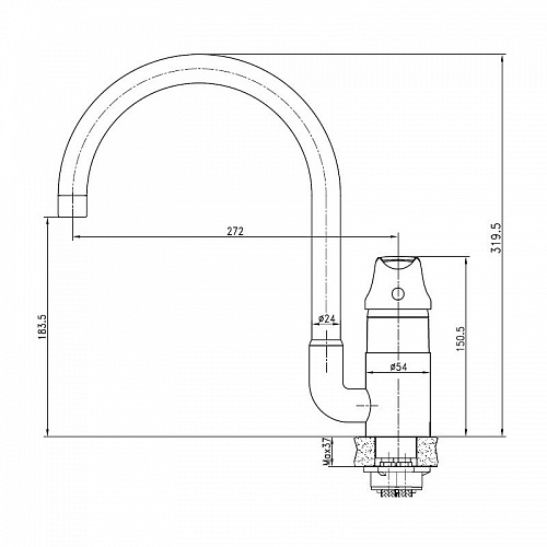 Смес д/кухни Kaiser Nova ф40 боковой серый (23044-20)