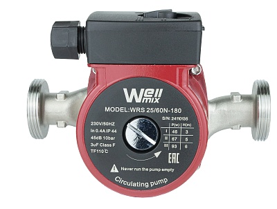 Насос цирк. WRS 15/60-130 N (нерж.) DN15, PN10, Qmax=2,6м3/ч, Hmax=6м, Tmax=110°С, 220В, 93Вт, 3-скор., с гайками (17109982) Wellmix