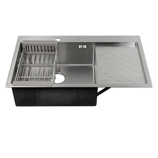 Мойка нерж врезная  FABIA PROFI 80х50 левая (3,0х0.8 200) с отверстием (сифон+корзина)80503L