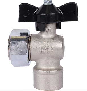 Кран шар. с нак. гайкой угл., баб. ВР 1/2x3/4 (SVB-1010-001520) STOUT