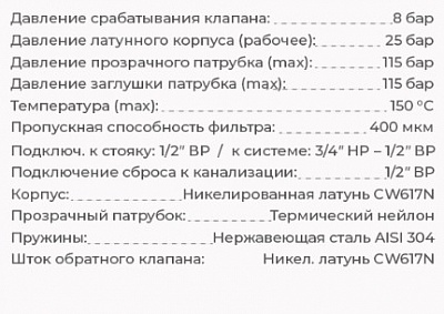 Фильтрогидромат с обратным клапаном для подключ.счётчика, 1/2", 25 бар, 400мкм, t-150*C ВЫГОДА