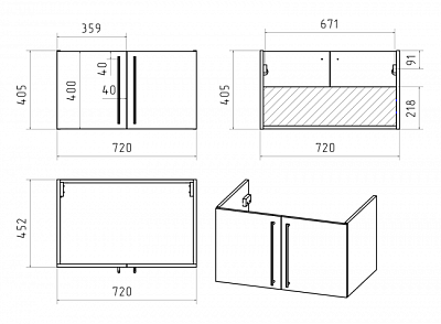 Комплект мебели 75 "Rock-75" подвесная 2 дв. светло-серый (ум.Quadro-75)  MISTY СНЯТО С ПРОИЗВОДСТВА