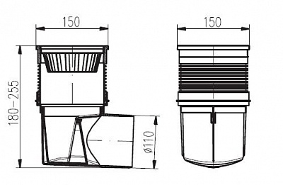 Трап  "MCH"  гориз Ду-110\150х150 пласт.сухая заслонка (KVB) (324S) (6/1)