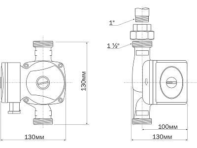 Насос цирк. PRIME-B1-256-130 DN25, PN10, Qmax= 3.7м3/ч, Hmax=6м, Tmax=110°С, 220В, с гайками (5006) Aquario