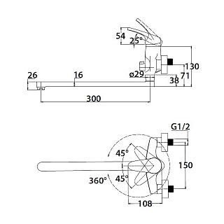 Смес д/ванны Kaiser Country ф40 встр.перекл. (55255)