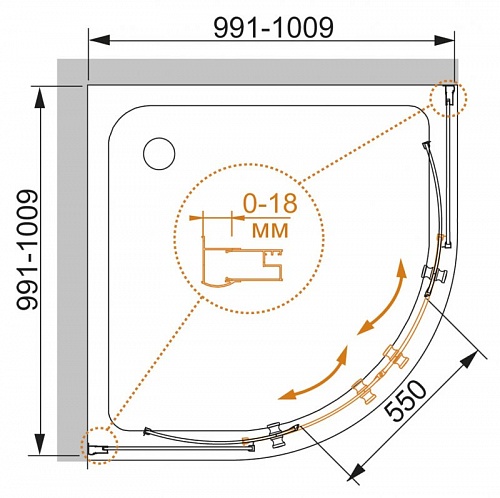ДУШЕВОЙ УГОЛОК CEZARES PRATICO-R-2 100-P-Cr