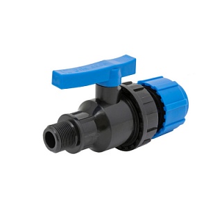 Кран шаровый компрессионный разъёмный ПНД 25*1/2" (нар.рез.) ТПК АКВА (6/36)