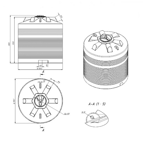 Емкость ЭВЛ 5000 синяя (H2001xD1867мм)