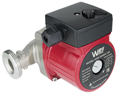 Насос цирк. WRS 15/40-130 N (нерж.) DN15, PN10, Qmax=2,3м3/ч, Hmax=4м, Tmax=110°С, 220В, 93Вт, 3-скор., с гайками (17109983) Wellmix