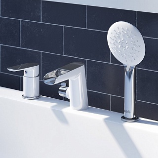 Смеситель на борт ванны на 3 отверстия с керамическим дивертором, каскадный излив, Cloud, IDDIS, CLOSB3Ki07