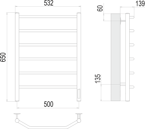 Полотенцесушитель "Виктория" 500х650 П6 электро TERMINUS (50)