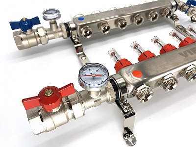 Коллектор с расходомерами 6-вых нерж. с кранами Vieir (VR113-06) (5)