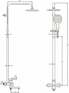 Смеситель д/душа G-lauf (NOB16-A128/A123) на стационарной стойке ф35 