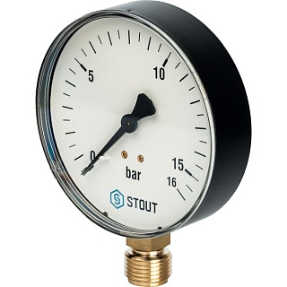 Манометр 0...16 bar, Dn100 1/2" радиал. (SIM-0010-101615) STOUT