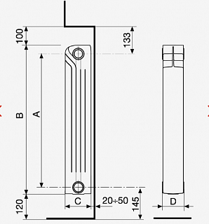 Радиатор бимет. Fondital  ALUSTAT PLUS 500/100 4реб.(190 Вт/ребро)