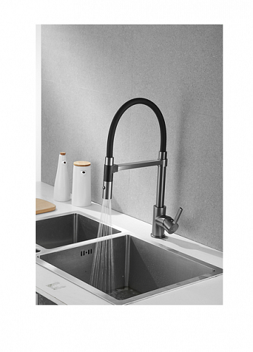 Смеситель д/кухни ROSE гибкий излив оружейная сталь R133T