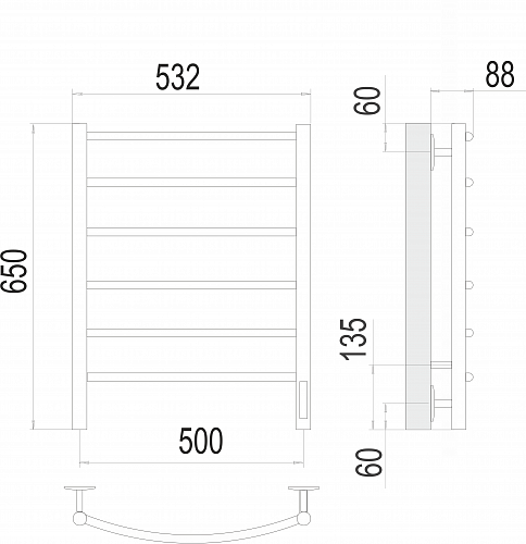 Полотенцесушитель "Классик" 500х650 П6  электро TERMINUS