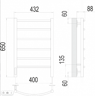 Полотенцесушитель "Классик" 400х650 П6 электро диммер СЛЕВА TERMINUS