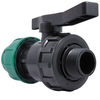 Кран шаровый компрессионный разъёмный ПНД 25*3/4" (нар.рез.) ТПК-АКВА (5/30)