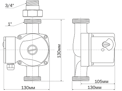 Насос цирк. AC 206-130 DN20, PN10, Qmax=4м3/ч, Hmax=6м, Tmax=110°С, 220В, 3-скор. (5206) Aquario