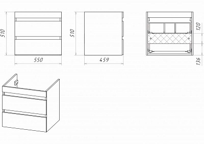 Комплект мебели 55 "Фостер,55" под стир. машинку подвесная 2 ящ. левая MISTY (ум.Гавана,120)
