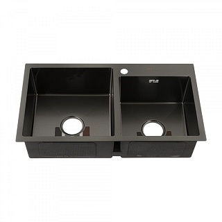 Мойка нерж врезная  FABIA PROFI ДВОЙНАЯ  78х43 (3,0х0.8 200) ГРАФИТ (сифон+корзина) 78433G
