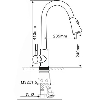 Смес. д/кухни  MELANA нерж. ф40 вытяжная лейка (8110)