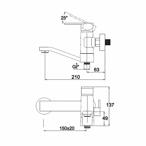 Смес д/ванны Kaiser Sonat дивертор сбоку (34522)