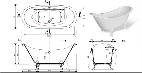 Ванна литьевой мрамор Эстет Скарлет,180