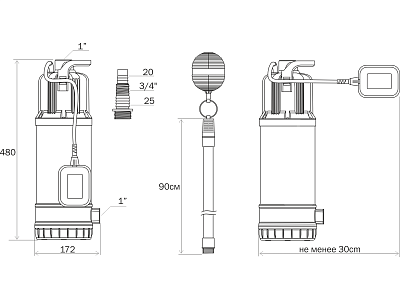 Насос колодезный FREEDIVER ASP 3-30, Qmax=5.4м3/ч, Hmax=40м, 220В, 1 кВт, каб. 15м (3330) Aquario